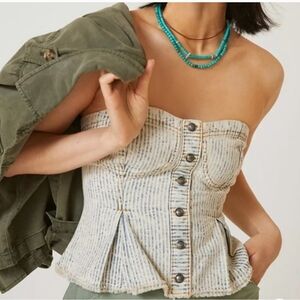 Pilcro Striped Cream and Blue Corset Top